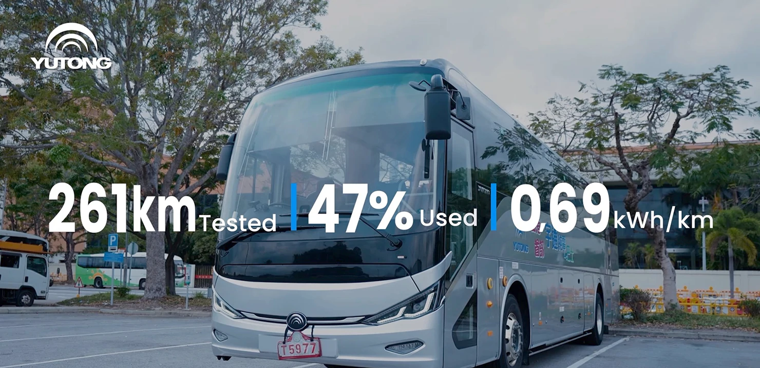261 km con solo el 47% de batería El Yutong C12E supera con éxito el reto de larga autonomía en Hong Kong, lo que acelera la electrificación de los autocares transfronterizos